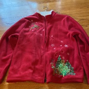 Comfy XL Breckenridge zip-up Christmas sweater.